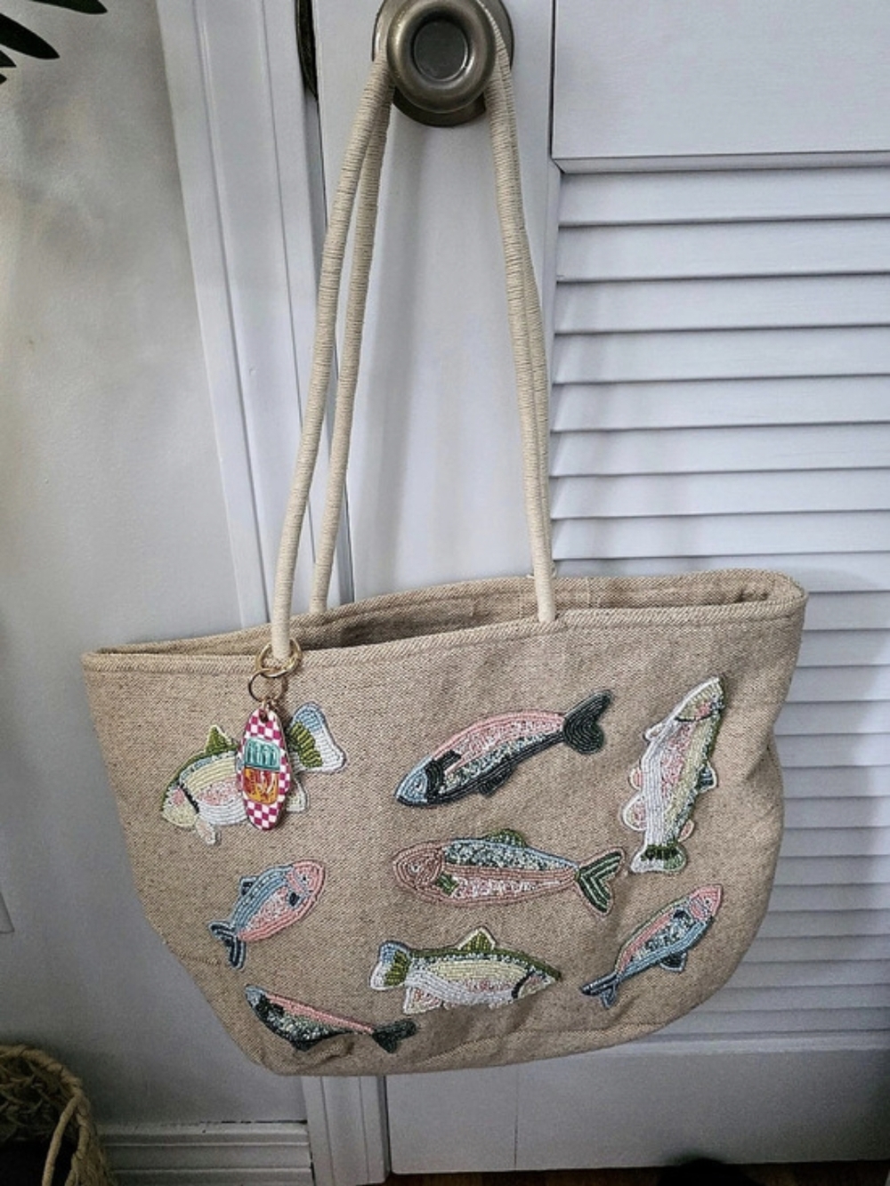 Sardine Beaded Coastal Tote - With Sardine Pouch